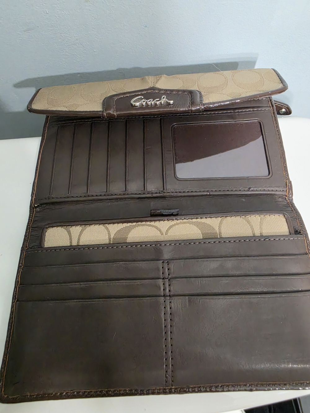 Coach Monogram Canvas Wallet in Khaki and Dark Brown - Picture 2 of 4